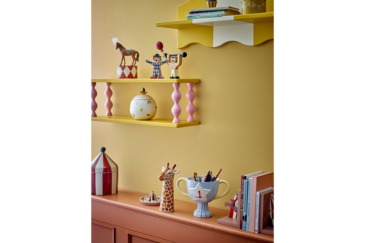 Children's Shelf Lyon – Yellow Wall Shelf with Pink Legs
