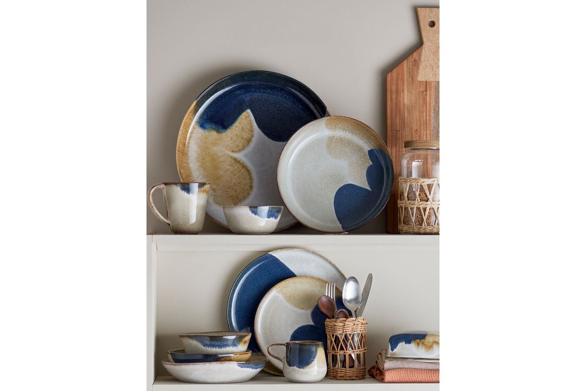 Breakfast Set Navo – Stoneware with Reactive Glaze in Blue (12-piece)