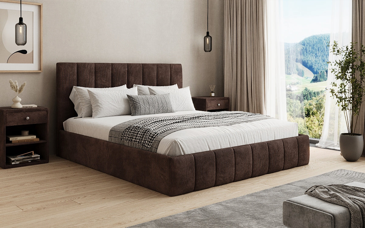 Designer Polsterbett Mila in Cord mit Stauraum