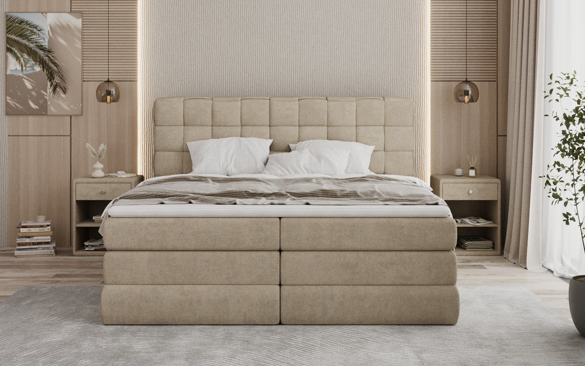 Trama box spring bed with storage in fabric