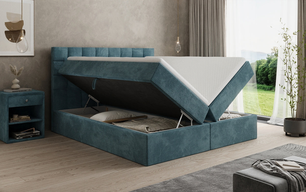 Como box spring bed in corduroy with storage