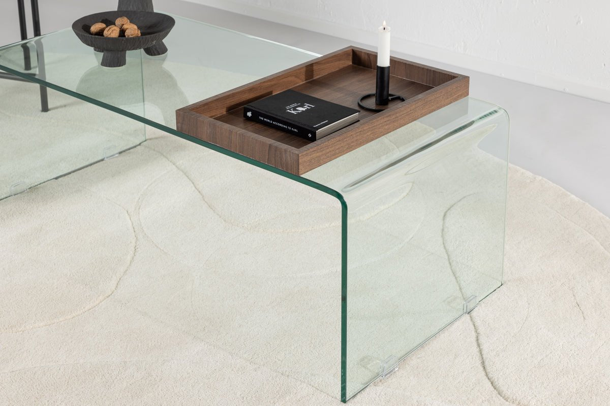 Coffee table Klaro - made of glass with wooden tray
