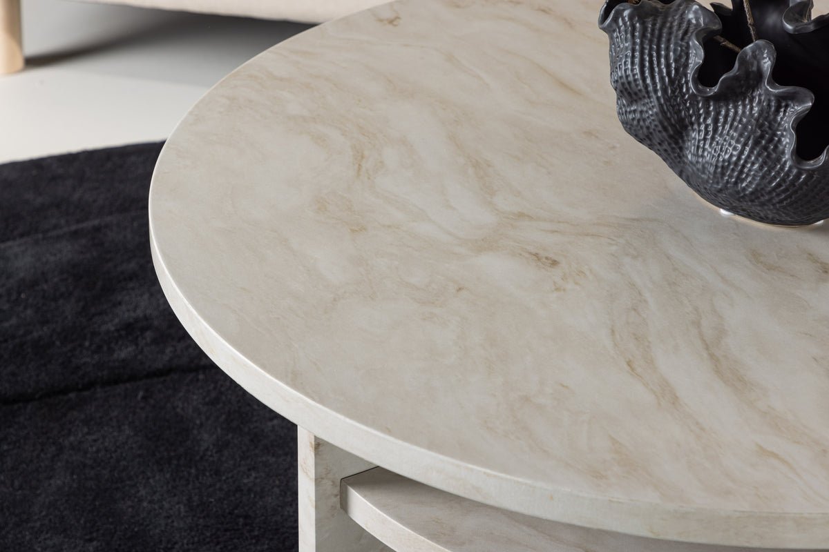 Coffee table Morma - with marble look and storage compartment