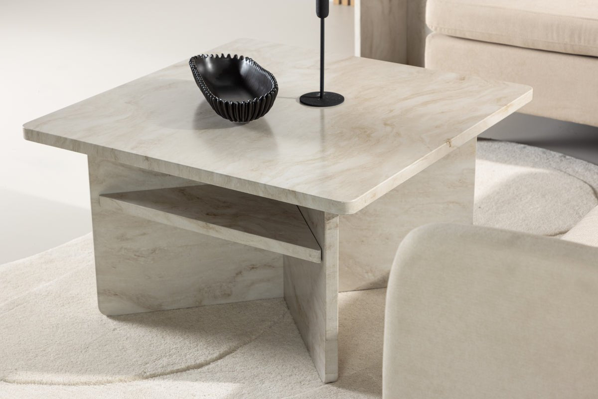 Coffee table Morma - with marble look and storage compartment