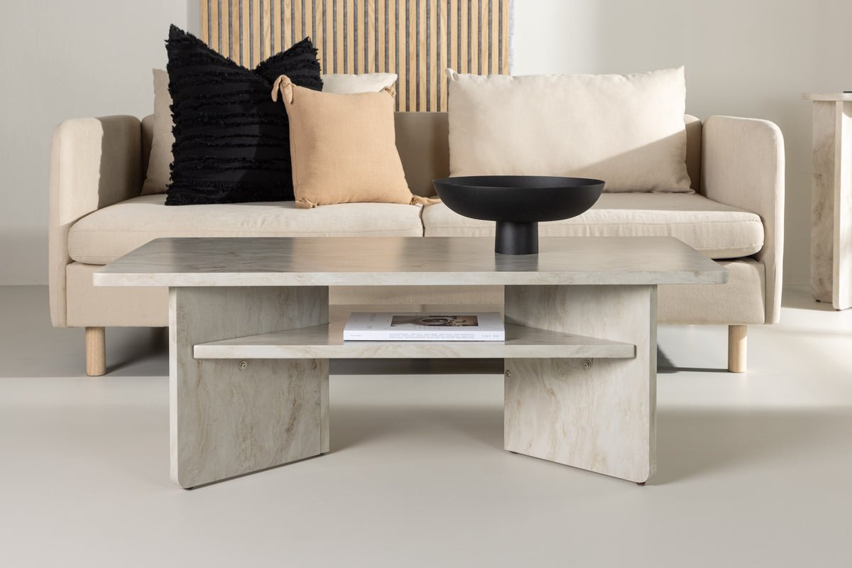 Coffee table Morma - with marble look and storage compartment