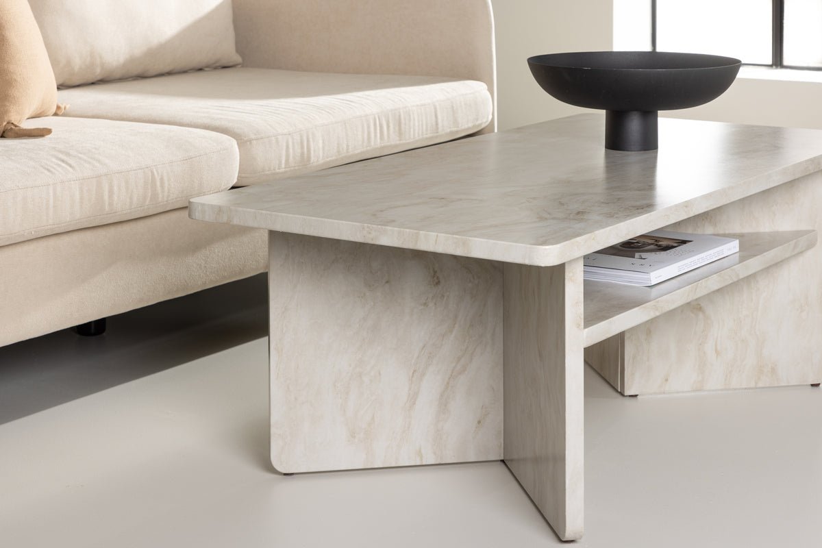 Coffee table Morma - with marble look and storage compartment