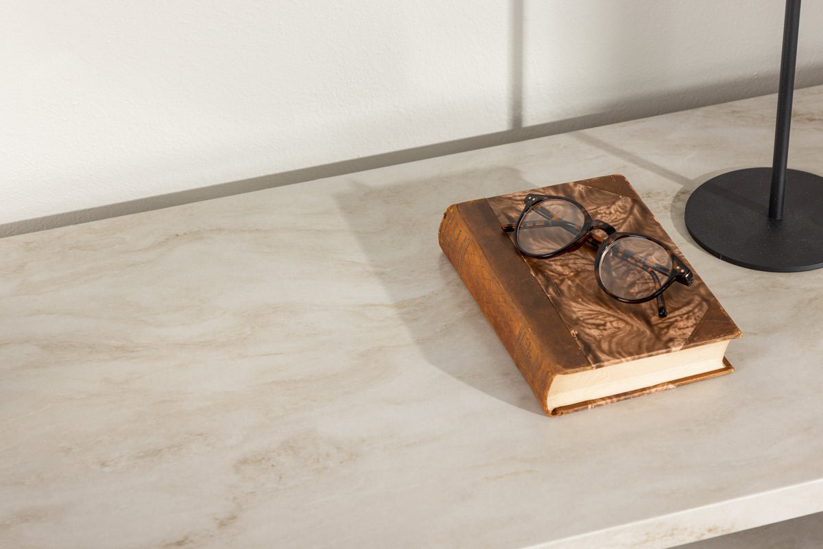 Designer TV-Lowboard Larenzo - Beige in Marmoroptik