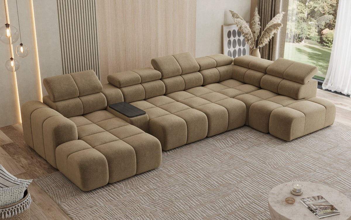 Designer Sofa Wohnlandschaft Mia mit elektrischer Sitzerweiterung in Chenille