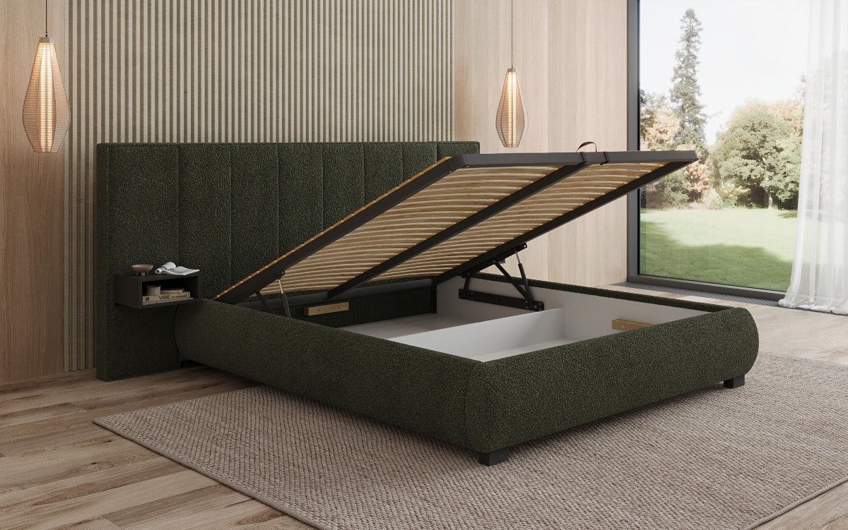 Designer Upholstered Bed Elvara in Bouclé with Storage