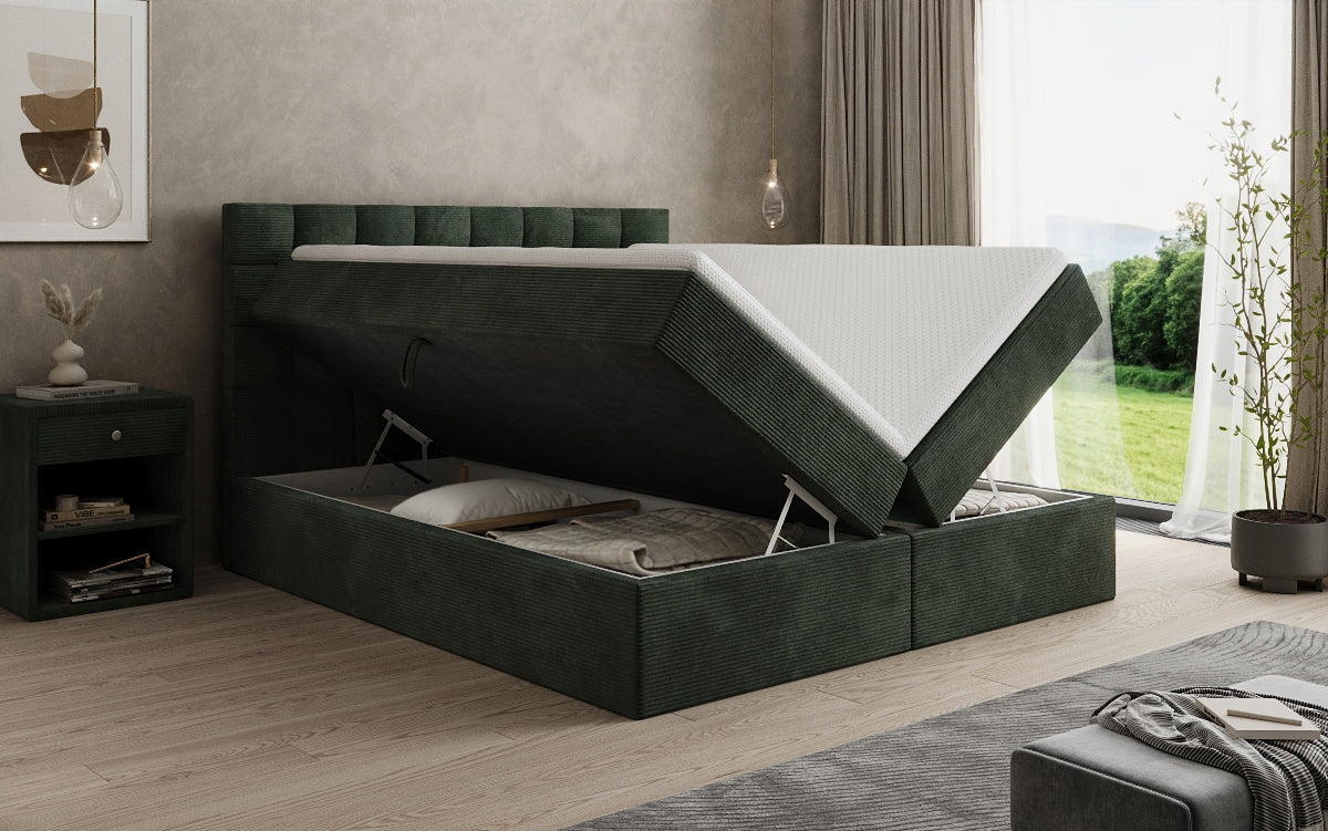 Como box spring bed in corduroy with storage