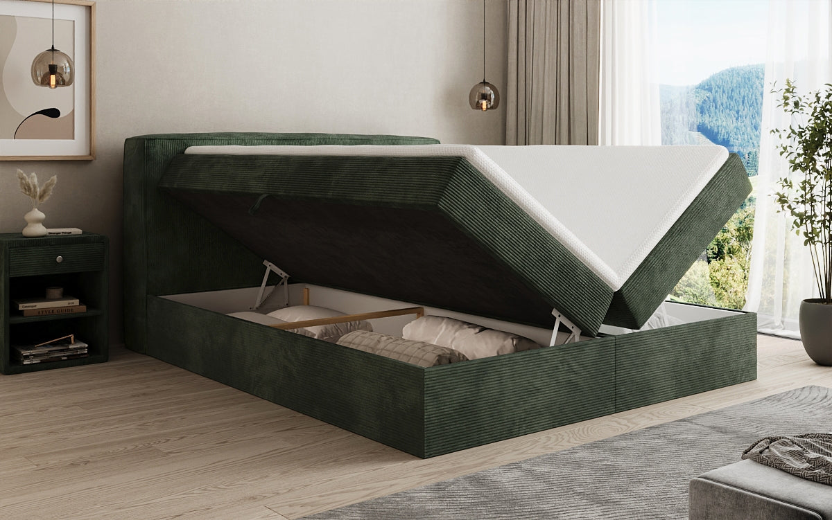 Box spring bed Marea in Corduroy with storage space