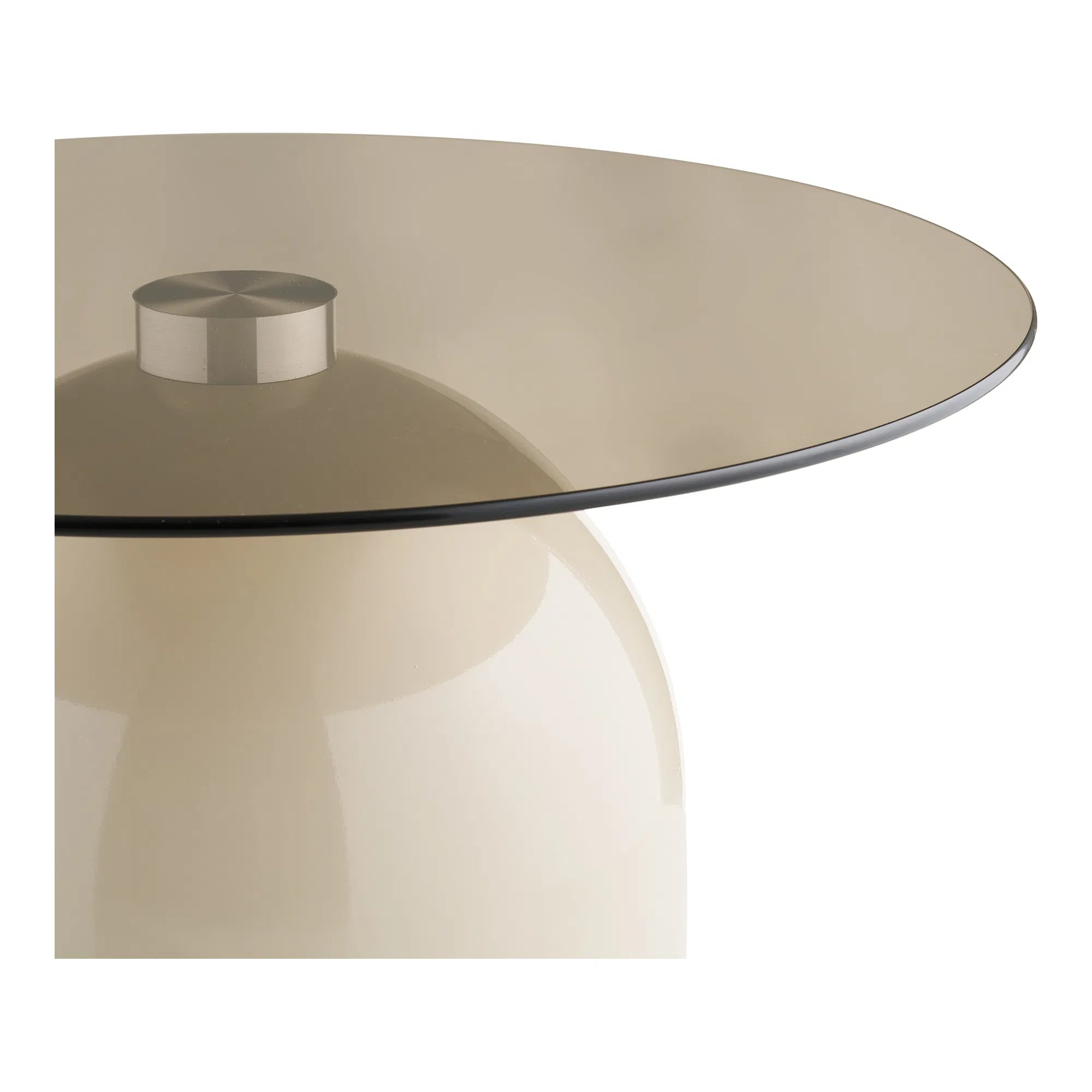 Solvaira Coffee Table – with Round Glass Top and Sculptural Metal Base