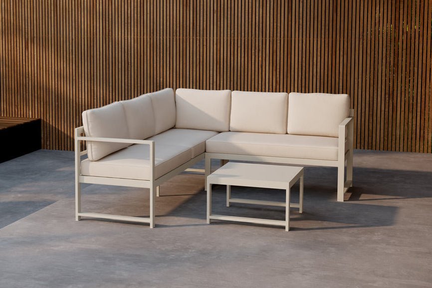 Garten Loungeset Nadi – 3-teilig mit Tisch in Beige aus Aluminium & Polyester