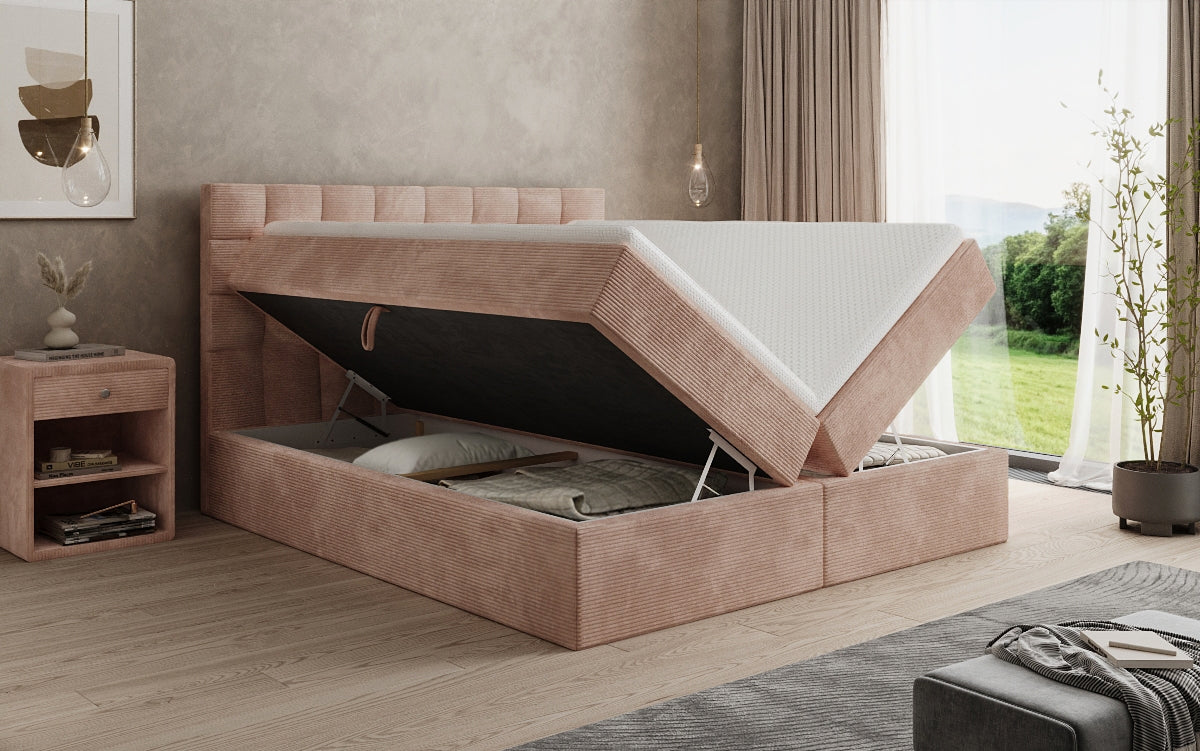 Como box spring bed in corduroy with storage