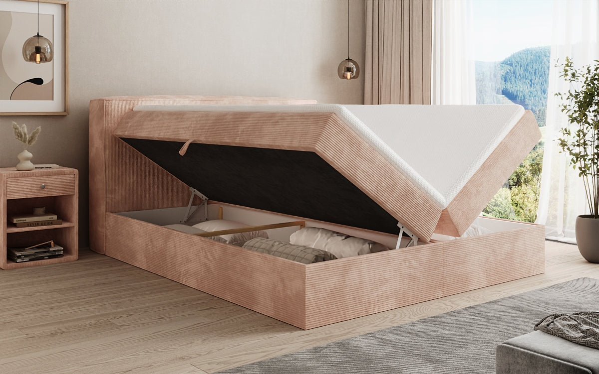 Box spring bed Marea in Corduroy with storage space