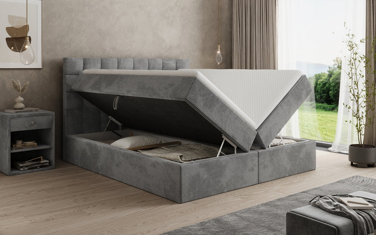 Como box spring bed in corduroy with storage