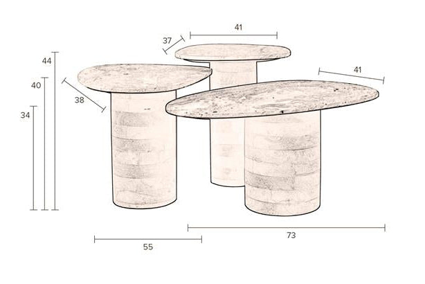 Side table Bressa set of 3 – made of marble in Brown