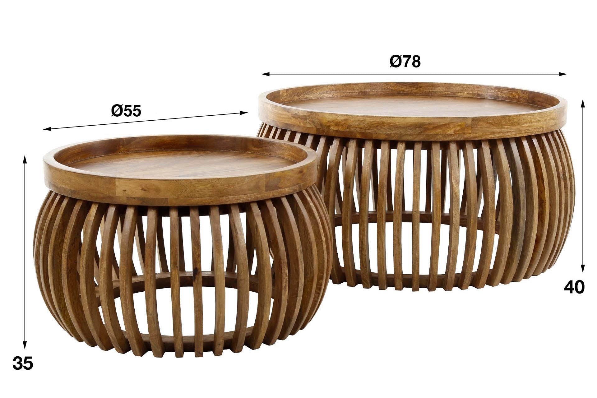 Coffee table Khamar - 2-piece set made of mango wood with bulbous base