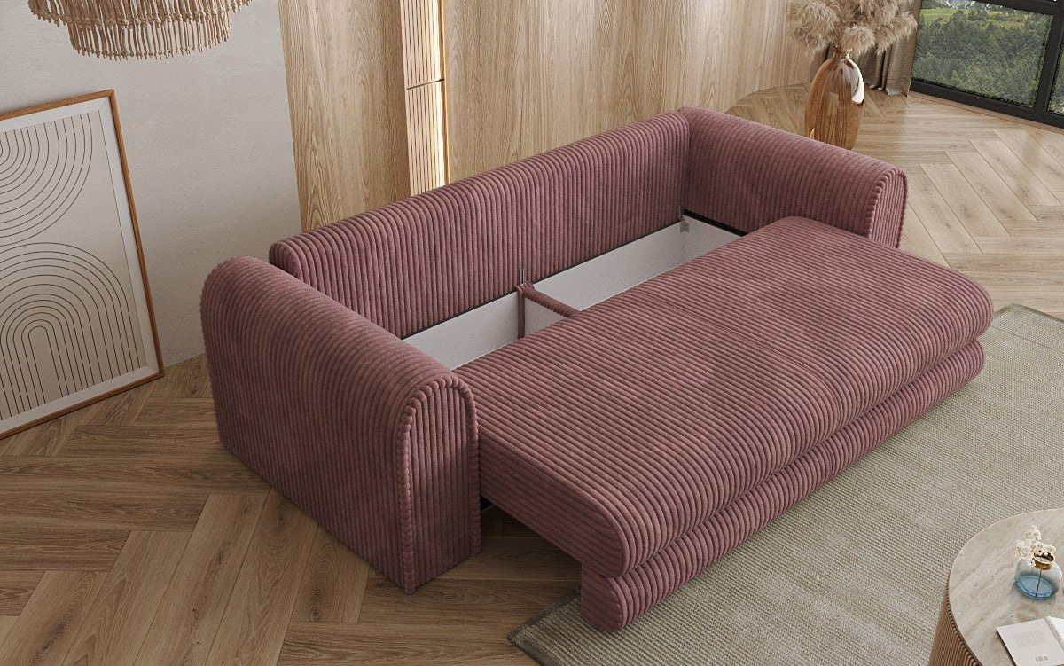 Designer Sofa Lil Buddy 3-seater with sleeping function and storage in wide corduroy