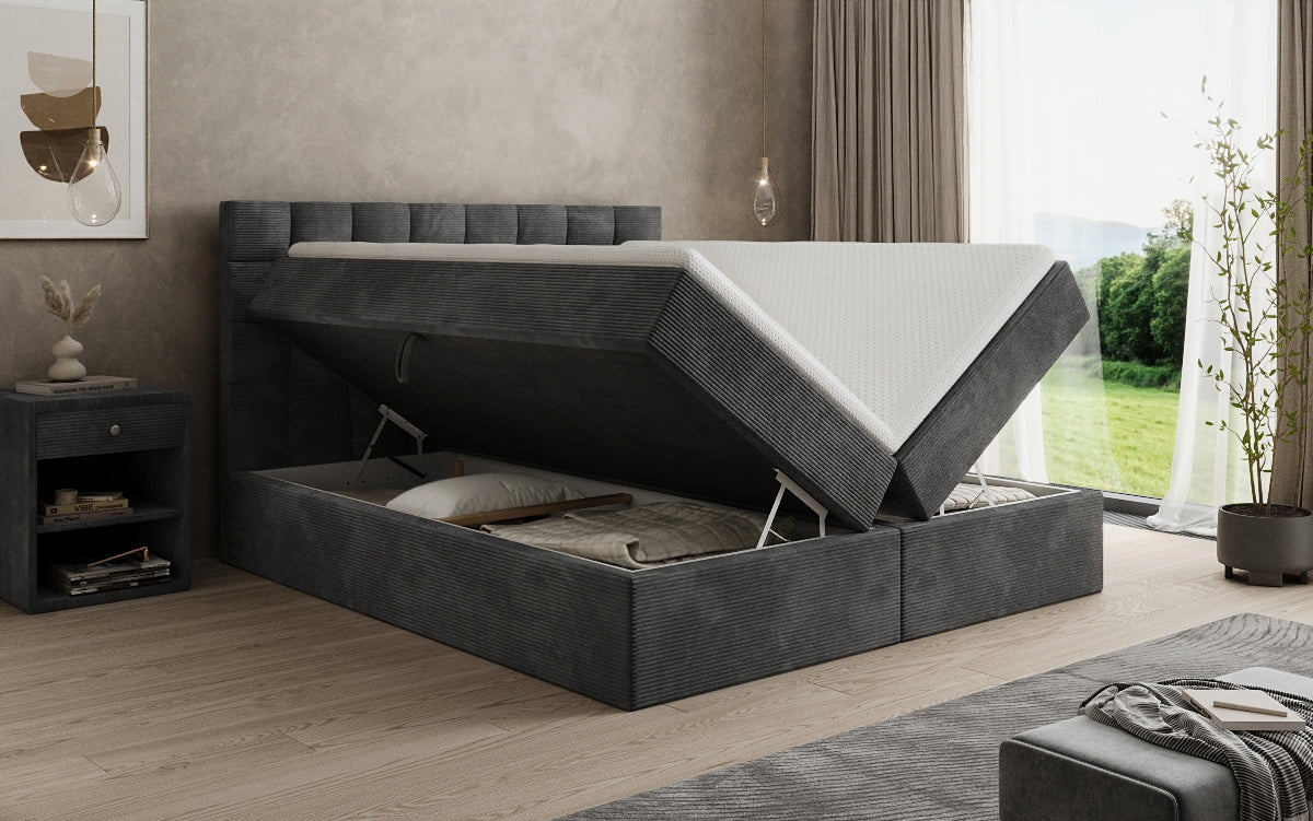 Como box spring bed in corduroy with storage