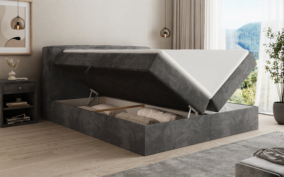 Box spring bed Marea in Corduroy with storage space