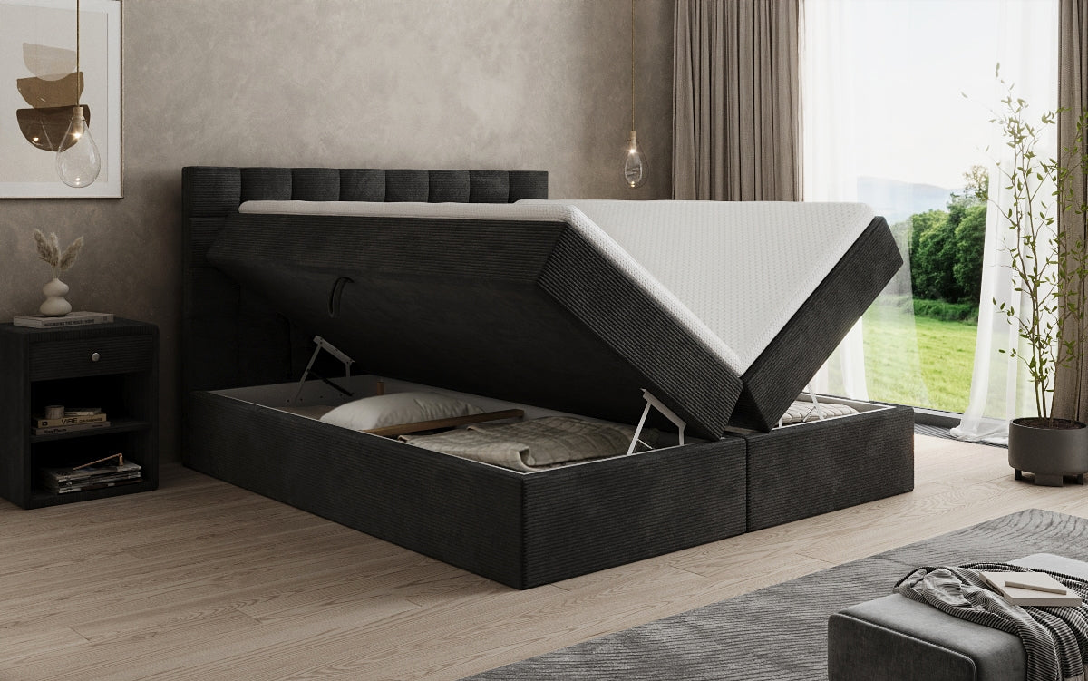 Como box spring bed in corduroy with storage