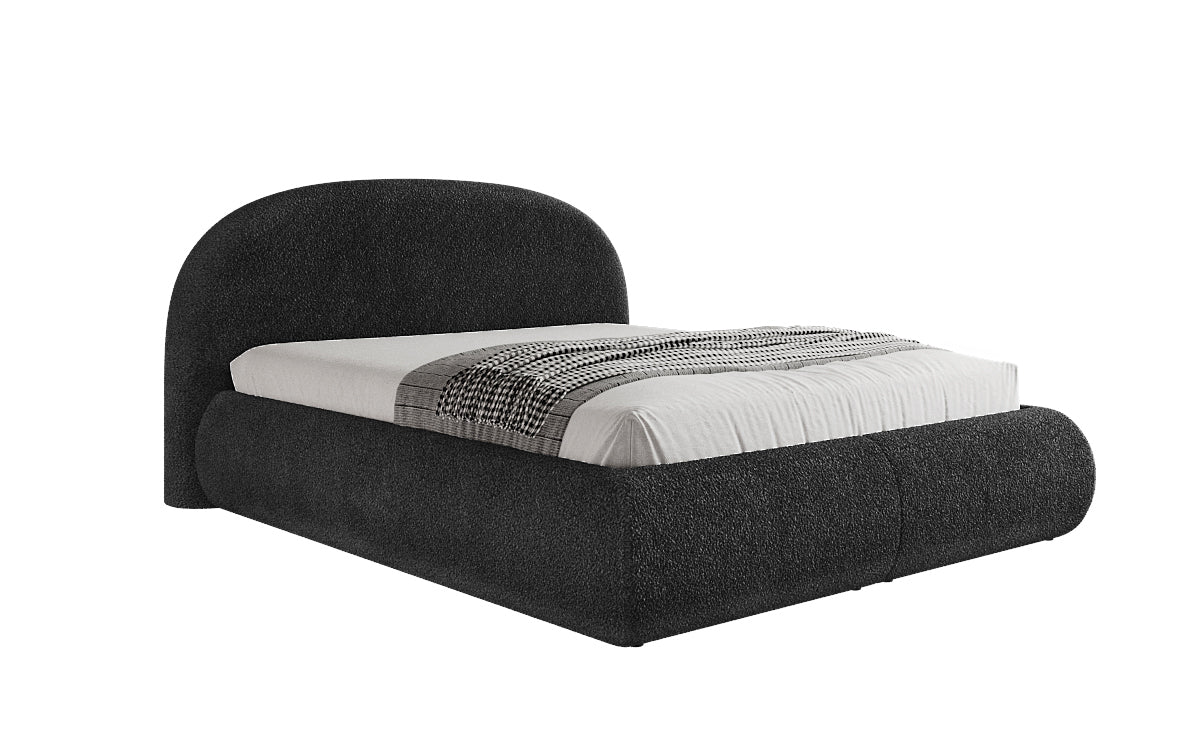 Designer upholstered bed Loop in teddy bouclé with storage space