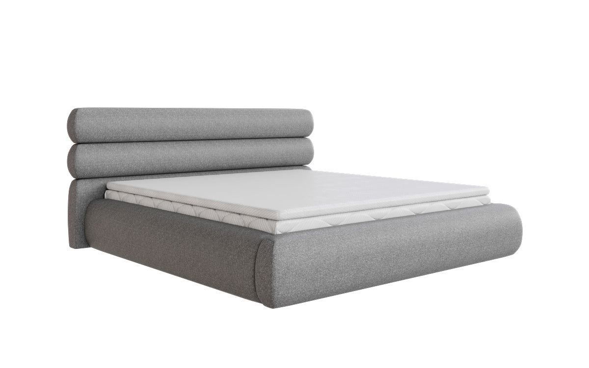 Designer upholstered bed Joline in textured fabric with storage