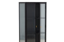 Vitrine Leonie - in Schwarz mit Wellenglas-Optik