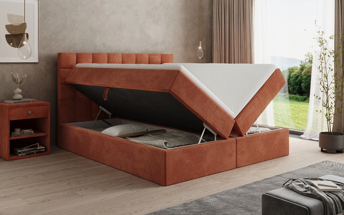 Como box spring bed in corduroy with storage