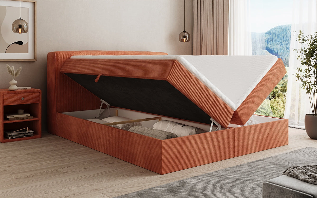 Box spring bed Marea in Corduroy with storage space