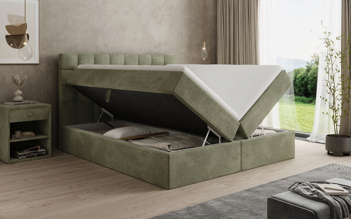 Como box spring bed in corduroy with storage