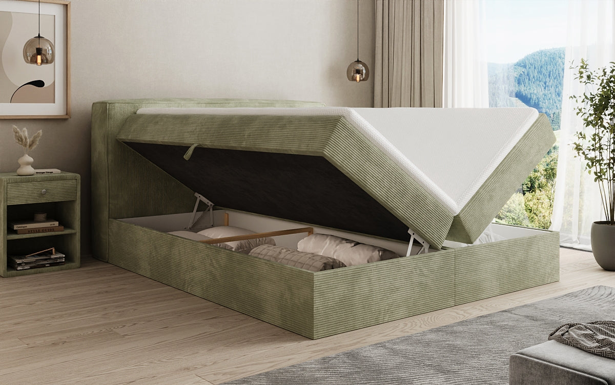 Box spring bed Marea in Corduroy with storage space