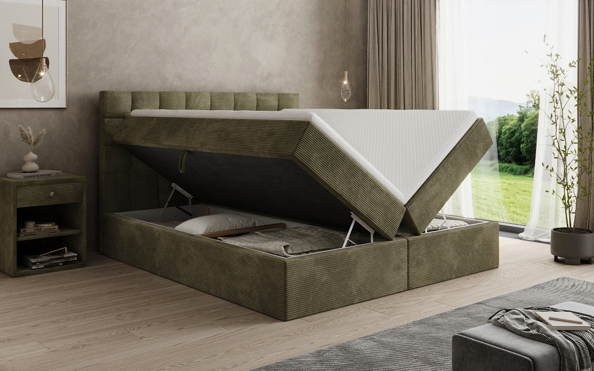 Como box spring bed in corduroy with storage