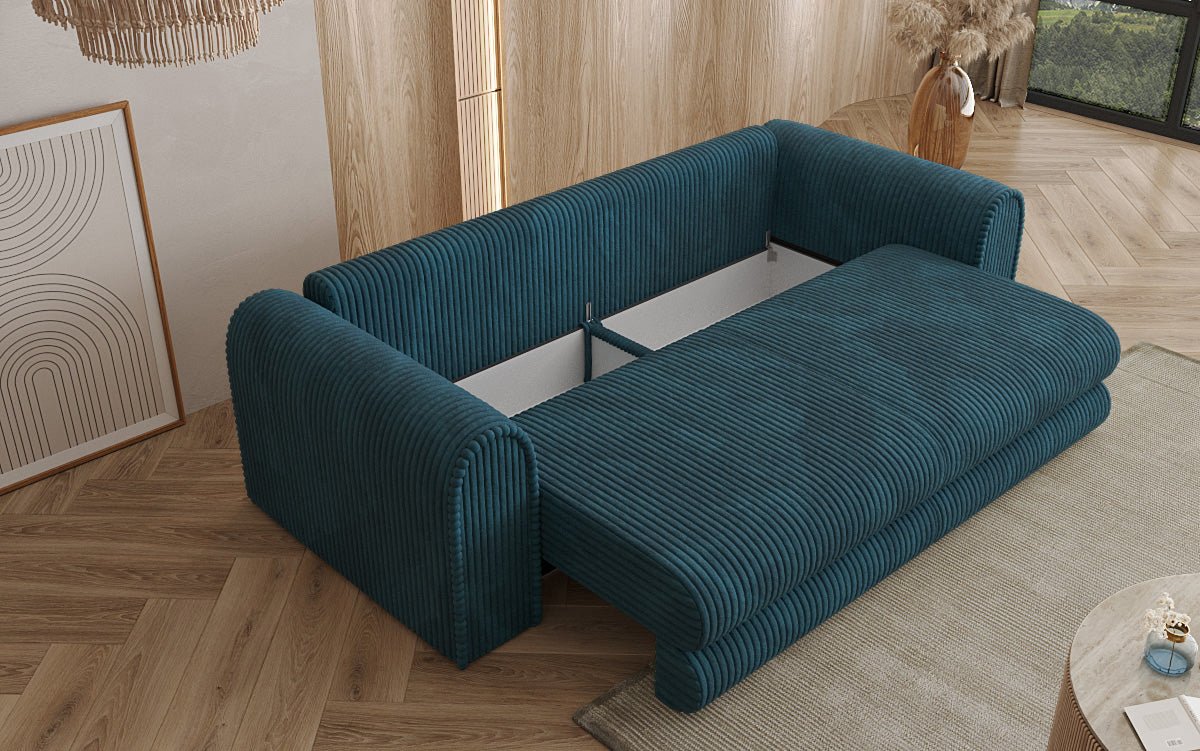 Designer Sofa Lil Buddy 3-seater with sleeping function and storage in wide corduroy