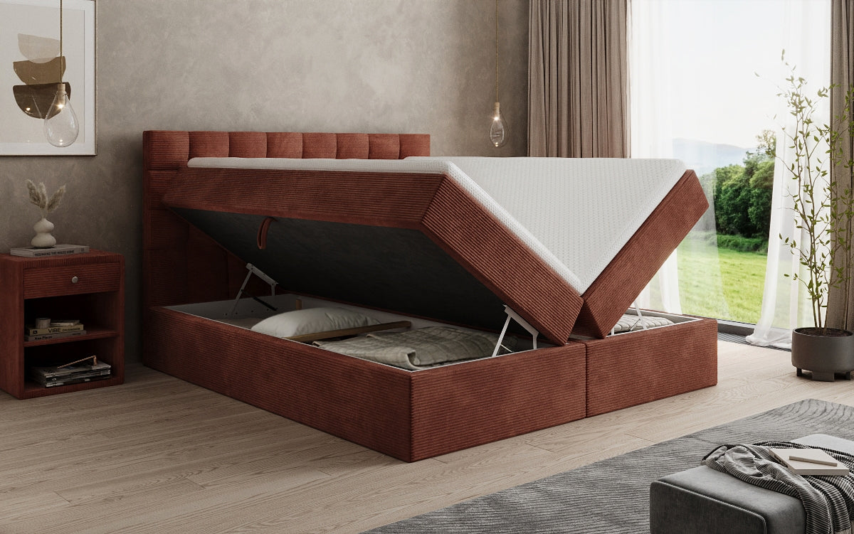 Como box spring bed in corduroy with storage