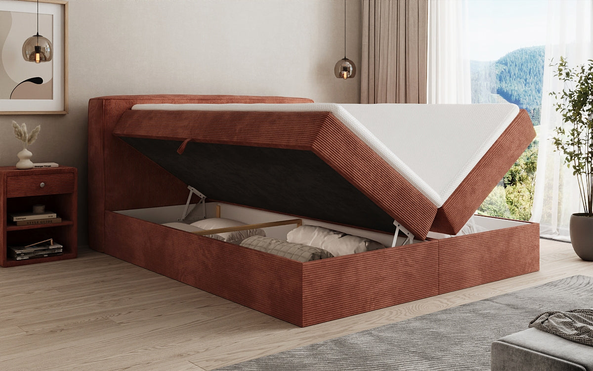 Box spring bed Marea in Corduroy with storage space