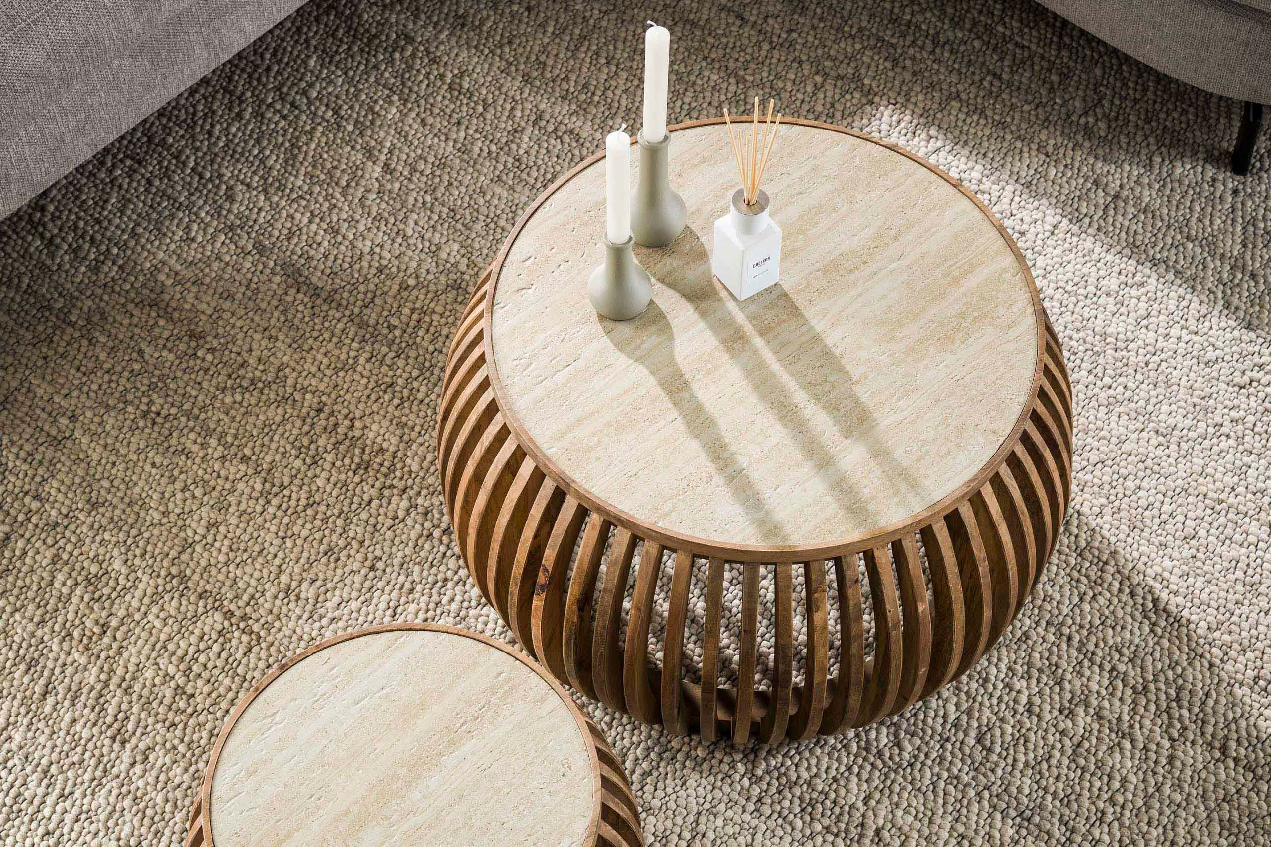 Couchtisch Arida - 2er Set aus Mangoholz mit Keramik-Tischplatte