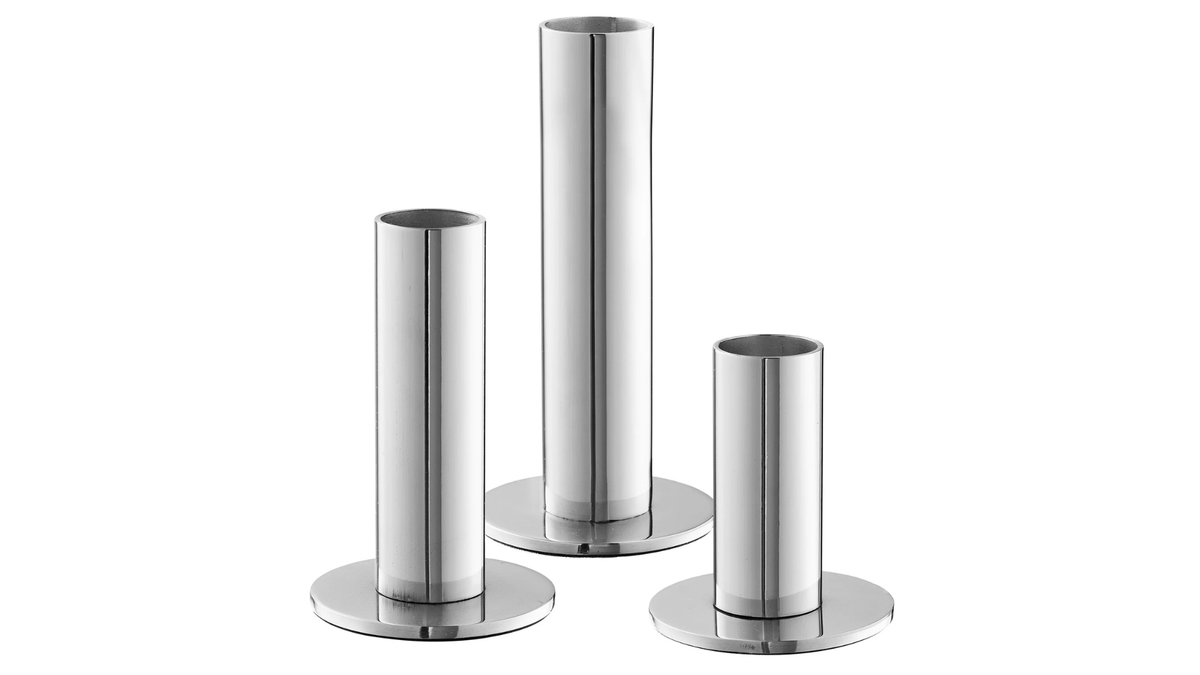 Set of 3 candle holders Steel - made of silver-colored steel