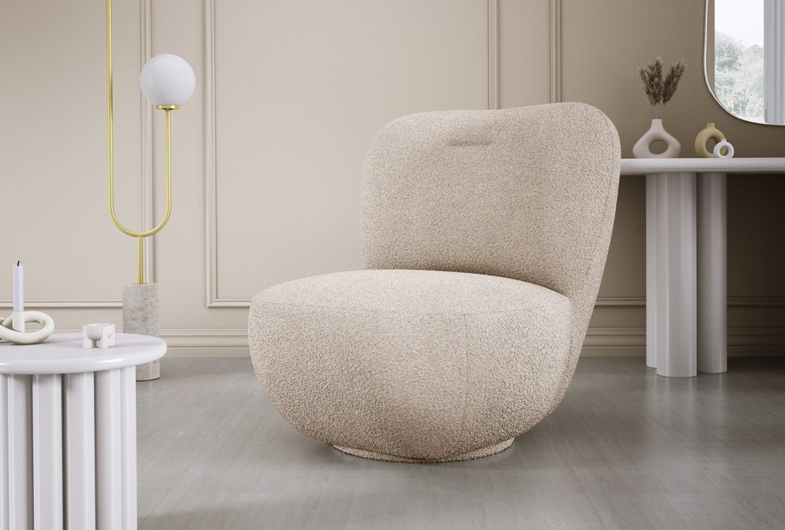 Designer armchair Kyoto 360° swivel function in bouclé