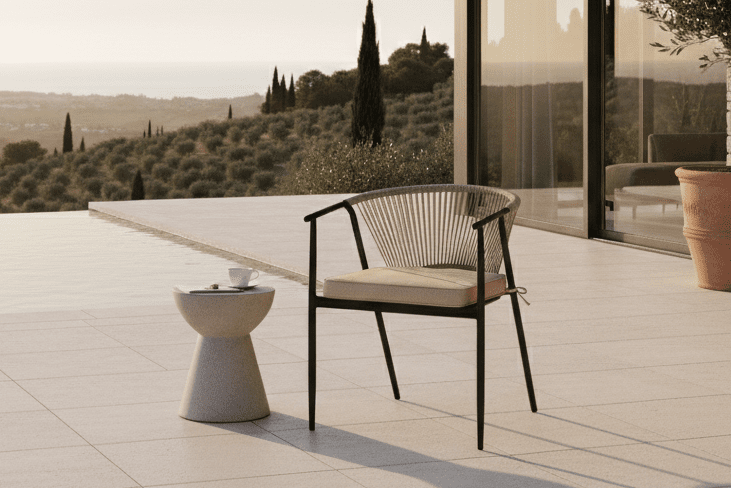 2er Set - Gartenstuhl Lazaro Schwarz/Beige