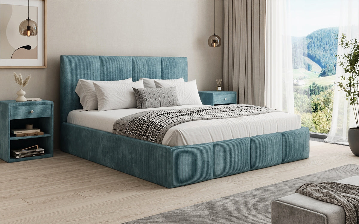 Designer upholstered bed Mina in Corduroy with storage space