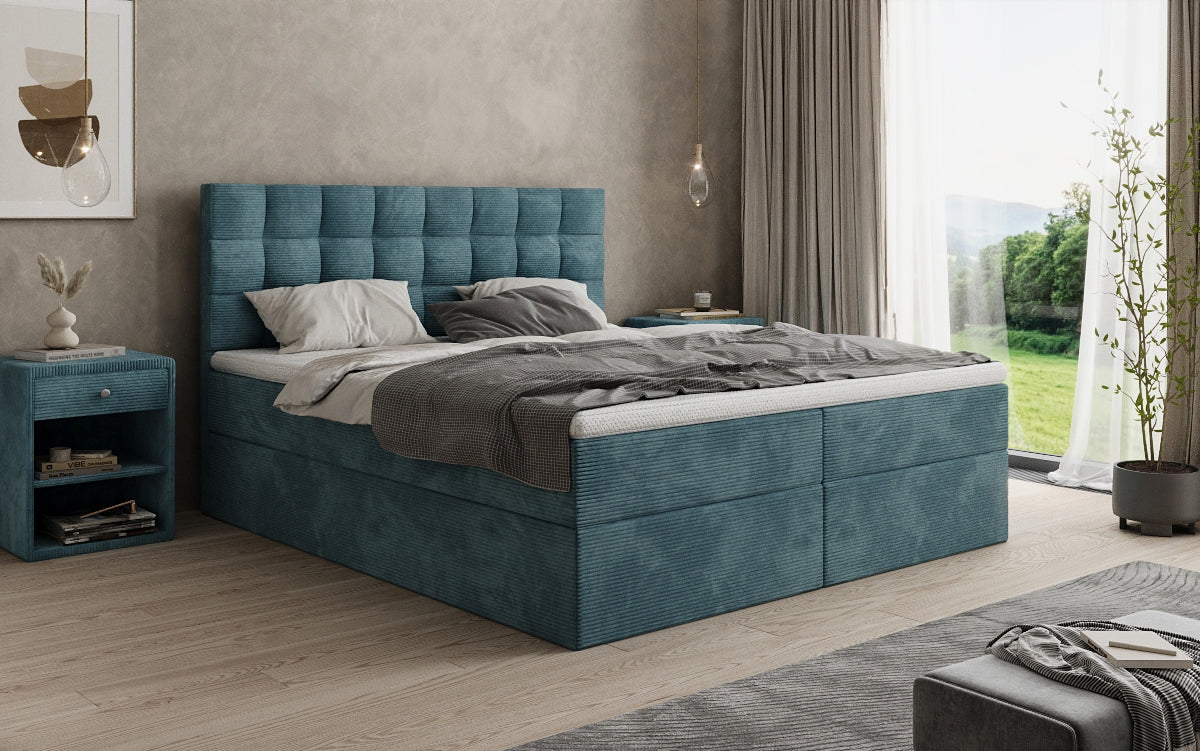 Como box spring bed in corduroy with storage