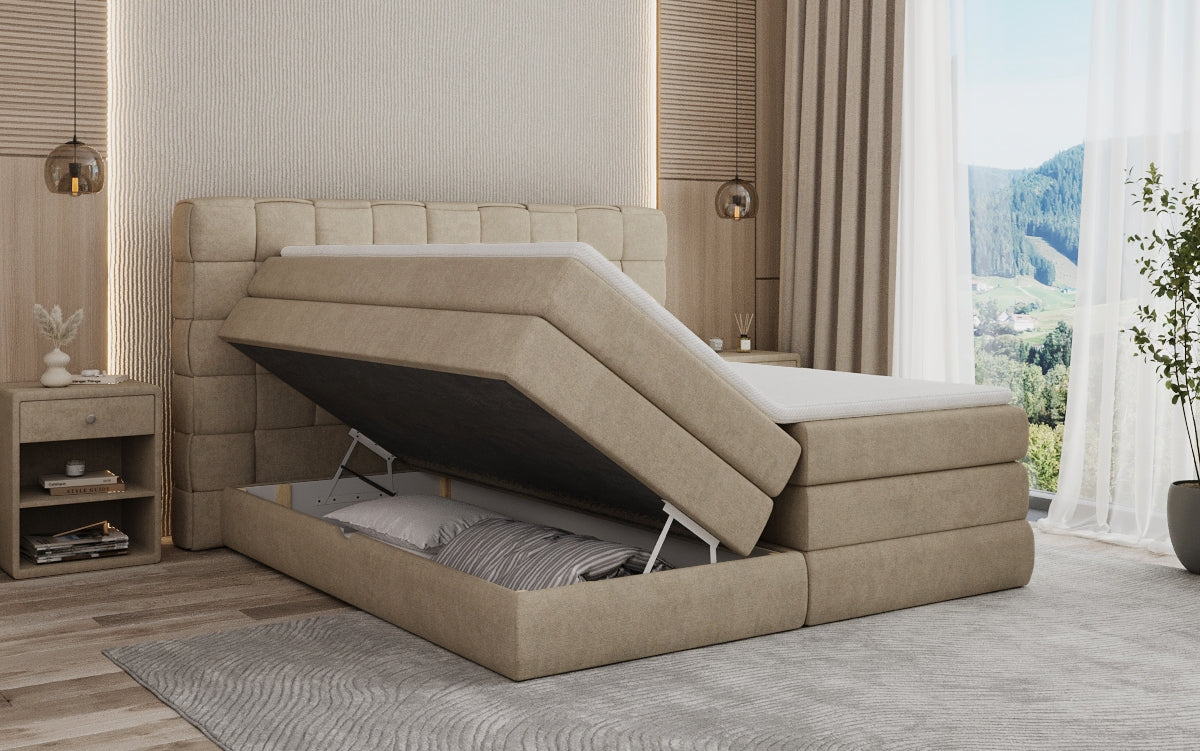 Trama box spring bed with storage in fabric