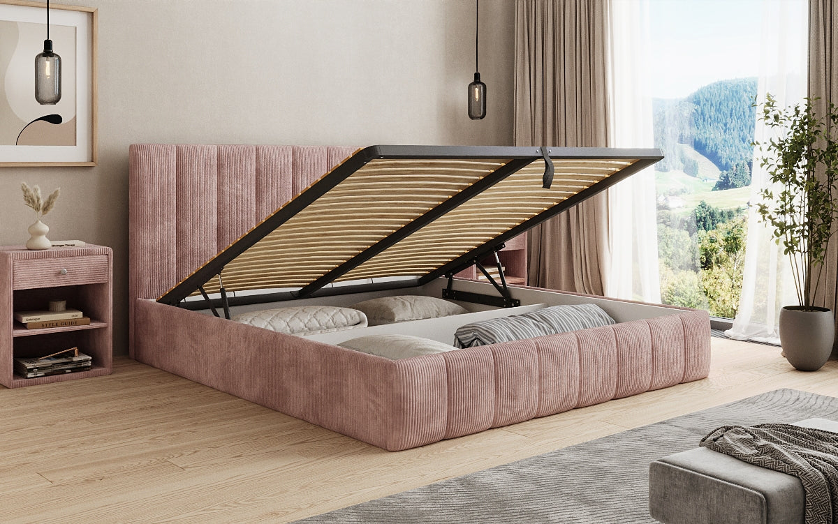 Designer Polsterbett Mila in Cord mit Stauraum