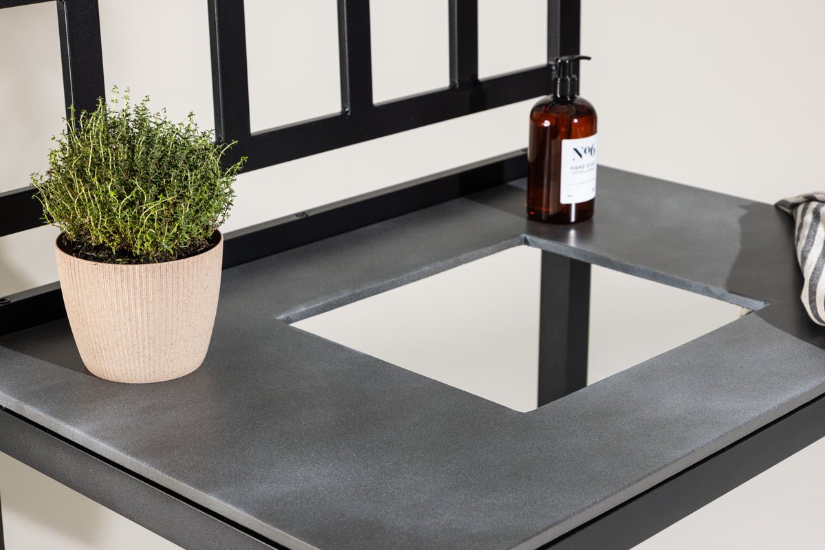 Outdoor Küchenbank Heidi - mit Stein-Tischplatte in Schwarz