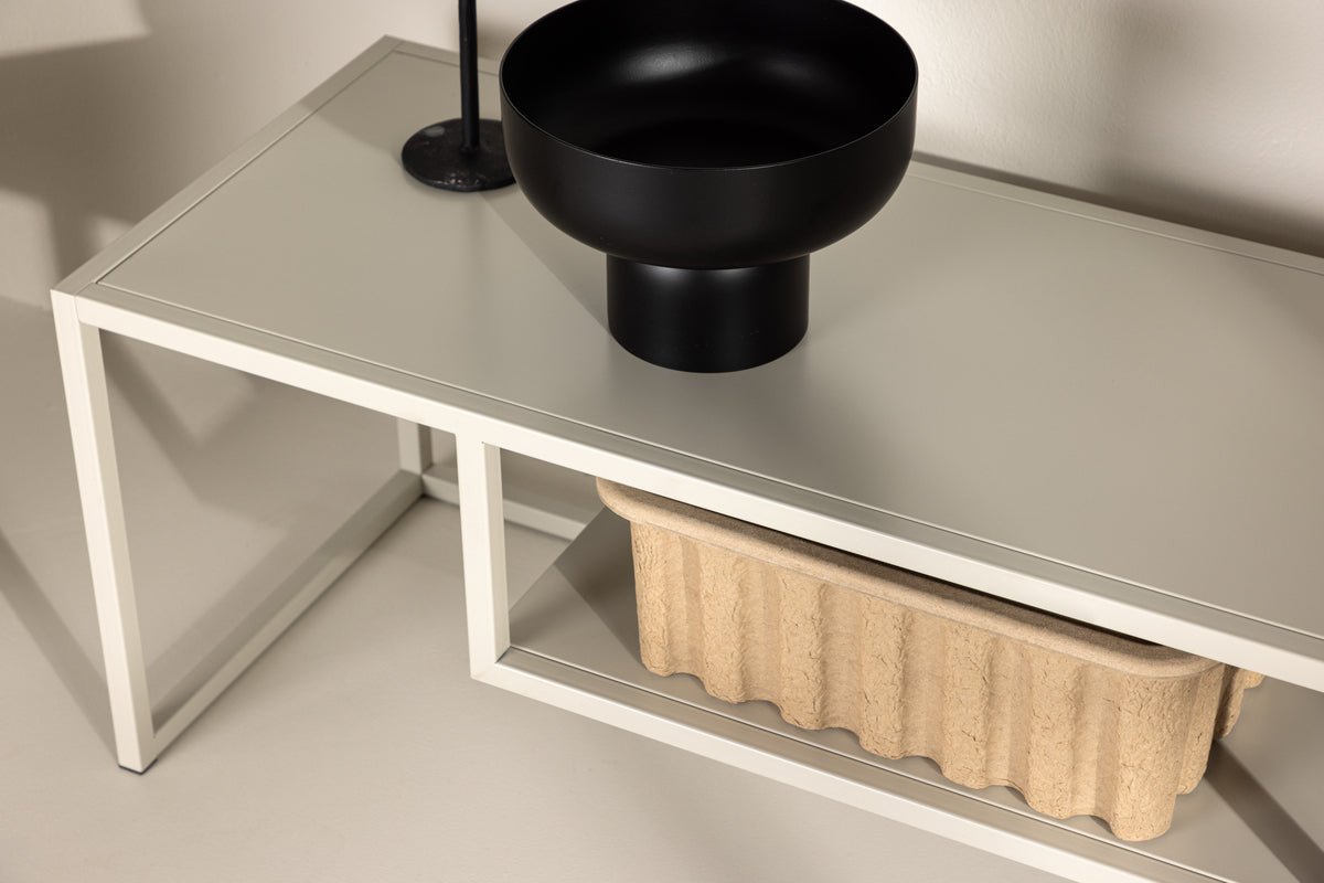 Designer TV lowboard Arvigo – Beige/Black, matte, made of steel