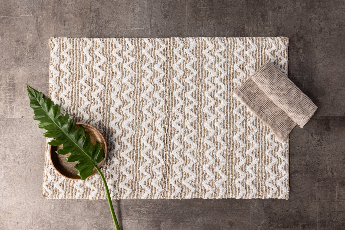 Bath Mat Sanur - in White-Beige Combination Made of Soft Cotton