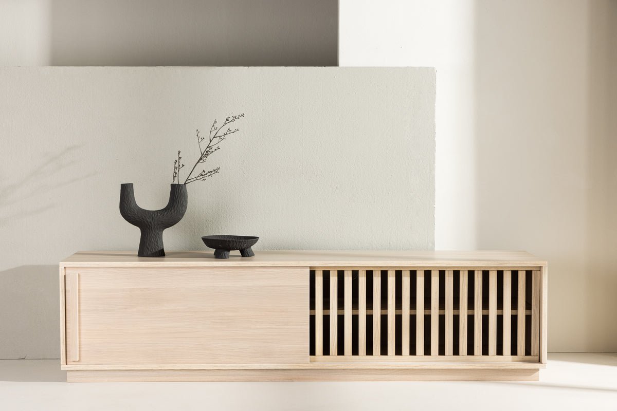 Designer TV lowboard Valero 180 cm MDF – matte, with slatted front