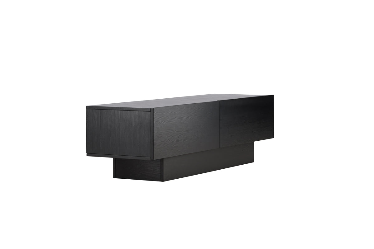 Designer TV lowboard Avento – Black, matte, with central foot